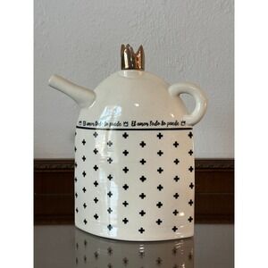 2020‎ Hanft Black and White Stoneware Swiss Crosses Teapot with 22k Gold Luster